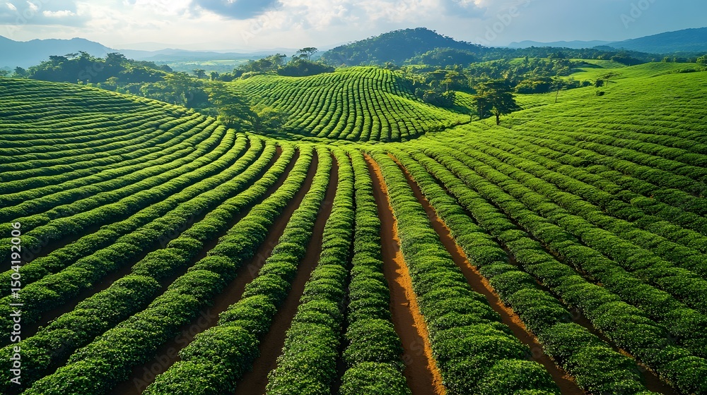 Captivating Bird's-Eye View of Precisely Organized Brazilian Coffee Plantation Rows Showcasing Dynamic Grid Patterns and Radiant Natural Illumination Captivating Bird's-Eye View of Precisely Organized Brazilian Coffee Plantation Rows Showcasing Dynamic Grid Patterns and Radiant Natural Illumination