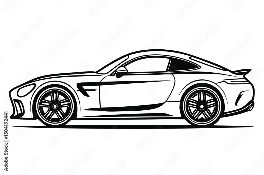Naklejka premium Modern Sports Car Vector – Side Profile Silhouette Illustration