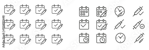 Calendar icons representing vaccination schedules and appointments in a simple design