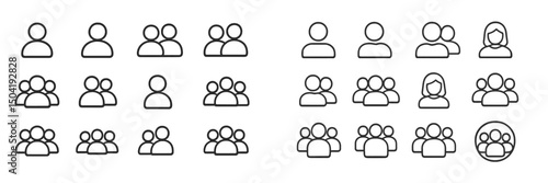 Various outlines of people representing different group sizes and configurations in a minimalistic style suitable for digital designs
