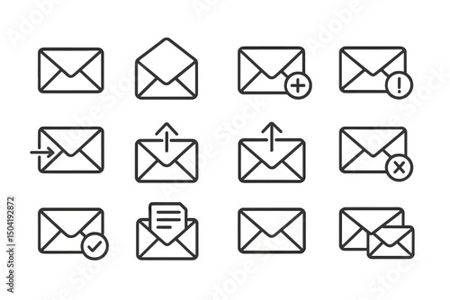 Collection of envelope icons showcasing different symbols for various email actions and notifications
