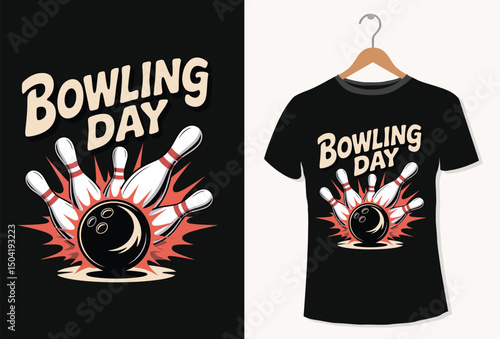 Bowling day t-shirt design vector illustration.