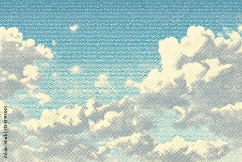 Vintage paper texture with halftone clouds and retro beige-blue patterns, ideal for heritage branding, packaging design, and nostalgic social media backgrounds. 