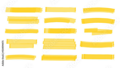 Vector Yellow Sharpie Strokes, Hand Drawn Highlighter Marker Lines, Brush Pen Underlines, Text Highlight Scribbles, and Watercolor Marker Elements