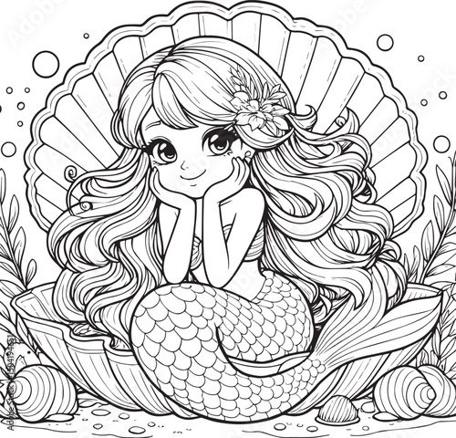 Cute mermaid  coloring book for kids