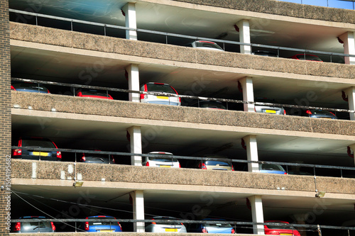 Fotografi Multi storey car park for parking in the city of Birmingham England, travel stoc