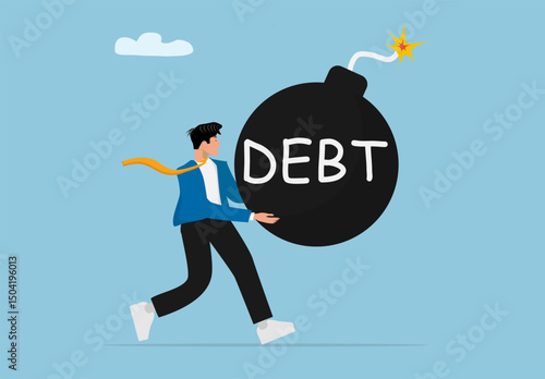 Businessman Carrying Heavy Debt Bomb Risk Financial Crisis Burden Concept Flat Vector Illustration for Economy Bankruptcy Finance Problem and Loan Pressure