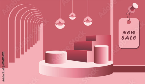 3D Podium with lush plants for modern product ads, posters branding use ideal for standout presentations, labels, and digital marketing content