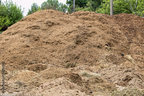 A pile of horse manure on a rural farm.