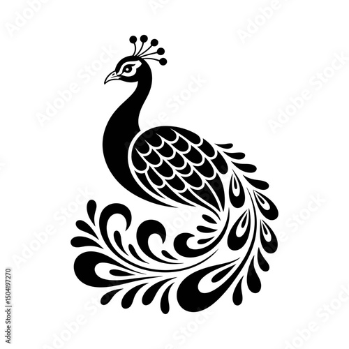 Wallpaper Mural  peacock silhouette vector with decorative tail feathers, detailed feather design, graceful bird illustration, nature art, exotic wildlife graphic, ornamental bird vector Torontodigital.ca