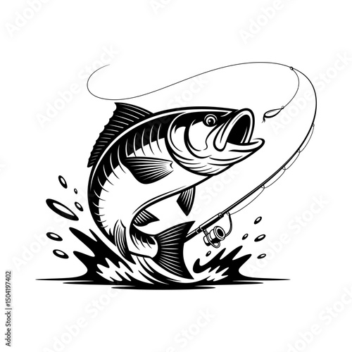 Fish silhouette Vector, Fishing Hook and Leaping Fish Clipart, freshwater fishing illustration, angler design, sport fishing vector art, aquatic wildlife, fishing gear symbol