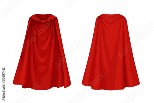 Red capes displayed on a neutral background showing front and back views for costume or fashion design inspiration