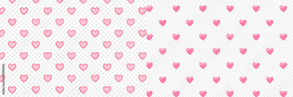 Pink hearts pattern on a transparent background in a repeated design ideal for festive events and decorations Pink hearts pattern on a transparent background in a repeated design ideal for festive events and decorations