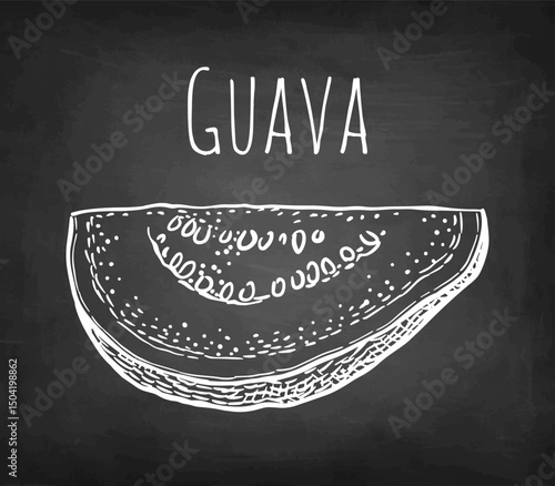 Sliced guava chalk sketch.