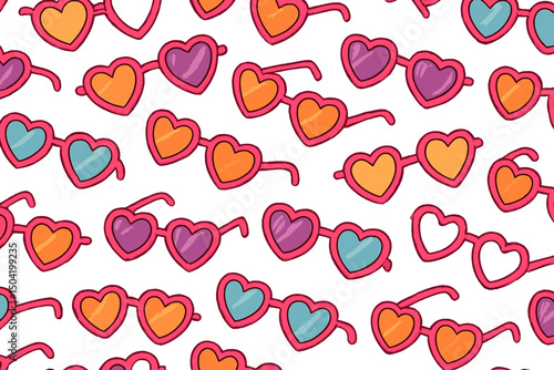Cuadro en lienzo Colorful heart-shaped sunglasses pattern creates a fun and playful design, perfe