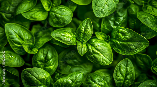 Close-up view of vibrant green spinach plants growing in hydroponic system, fresh leafy greens for healthy eating