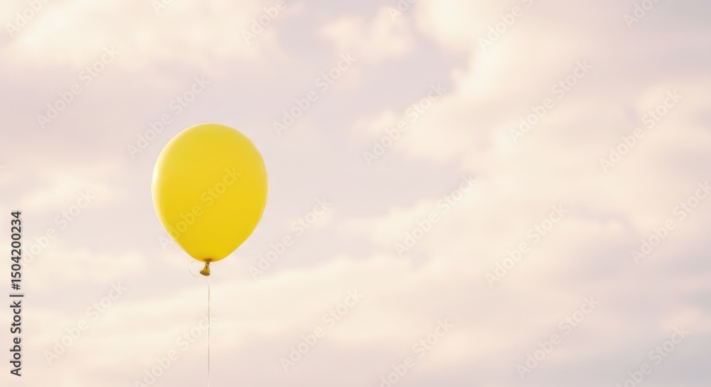 Obraz premium Yellow balloon floating against soft clouds in the sky 