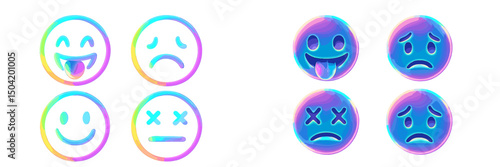 Colorful emoticons expressing various emotions in a vibrant design for digital communication