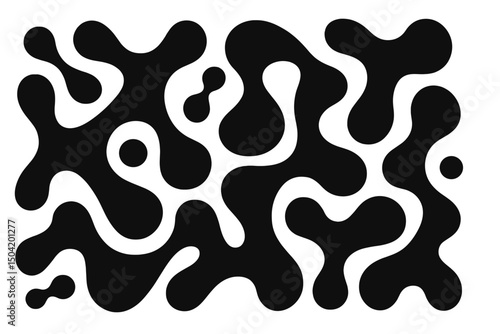 Abstract black and white pattern featuring fluid shapes and organic forms in a modern artistic design