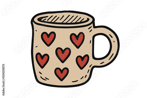 Cute mug decorated with red hearts, perfect for warm beverages during chilly evenings