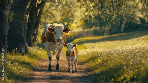 Cow and figure on a path