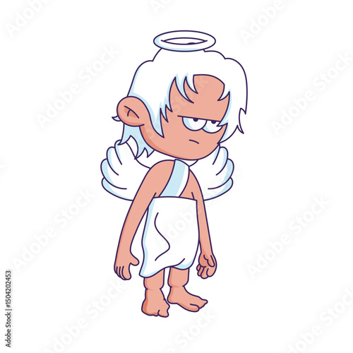 Cartoon-style character illustration with a bored or tired expression.