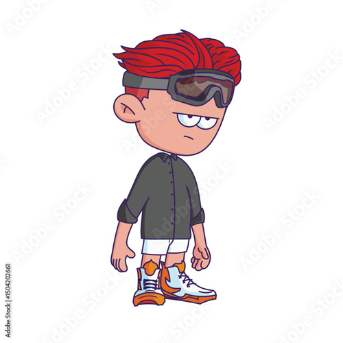 Cartoon-style character illustration with a bored or tired expression.