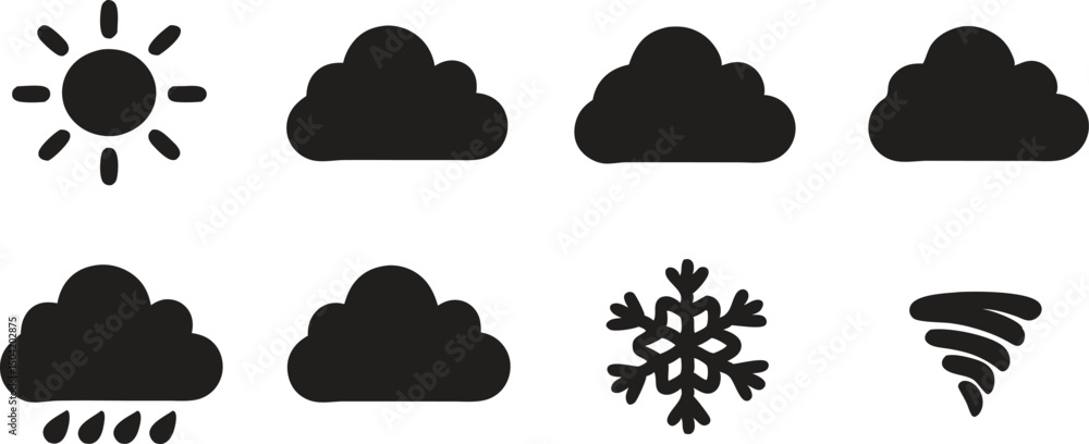Scalable weather icons set featuring sun rain cloud snow tornado symbols perfect for app design Scalable weather icons set featuring sun rain cloud snow tornado symbols perfect for app design