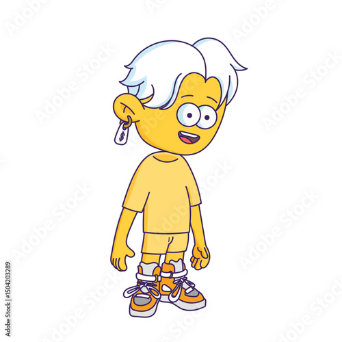 Cartoon-style character illustration with a bored or tired expression.