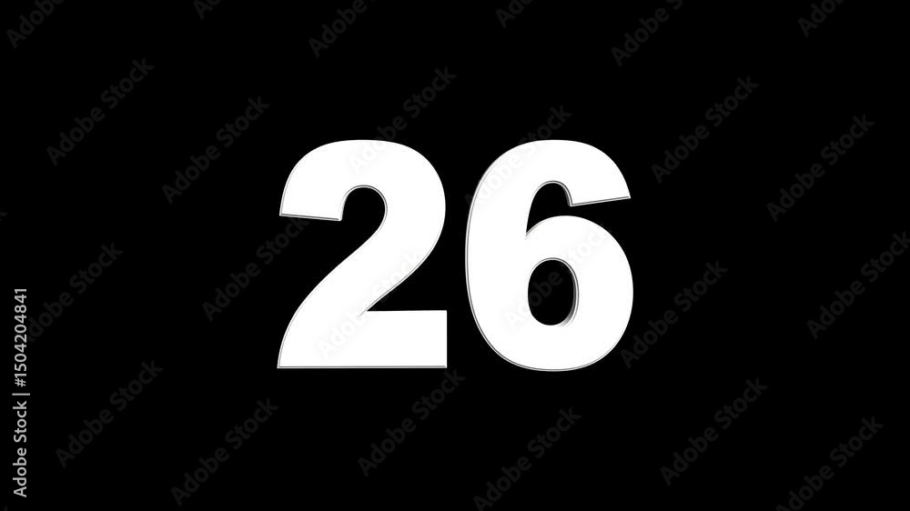 3d Shiny metallic countdown sequence with rotating numbers 26 ...