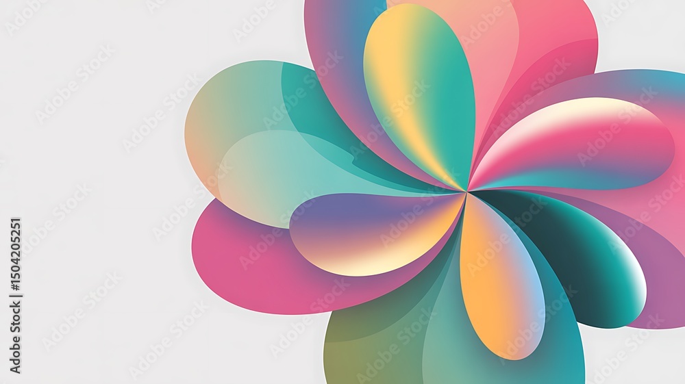Obraz premium Abstract pastel flower design with overlapping petals in teal, pink, and yellow gradients.