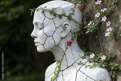 Ancient stone busts and marble sculptures of beautiful men, women, and girls