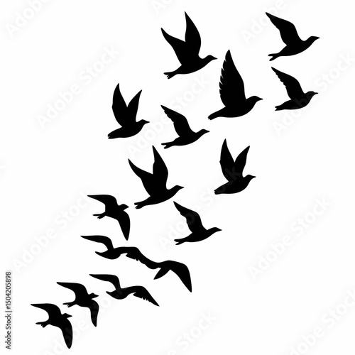 Black vector silhouettes of flying birds, a set of wildlife animal icons with wings for design