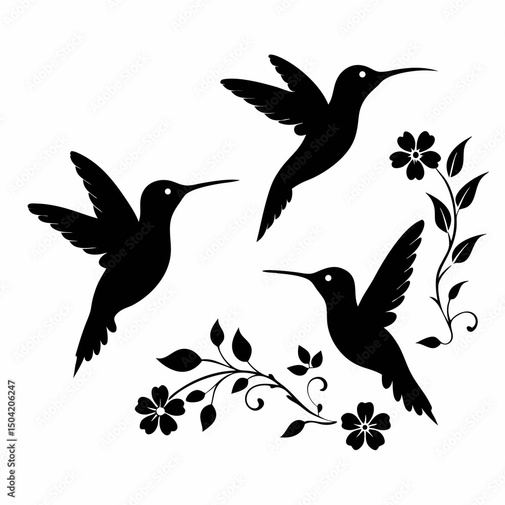 Fototapeta premium Vector set of flying bird silhouettes
