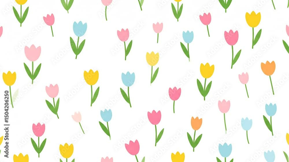 Colorful tulip pattern on a white background. Simple, stylized tulips in various pastel colors Colorful tulip pattern on a white background. Simple, stylized tulips in various pastel colors