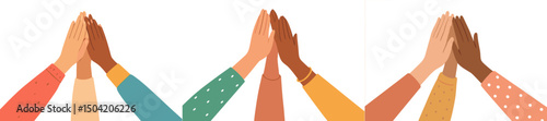 Diverse hands coming together in unity and celebration during a joyful gathering