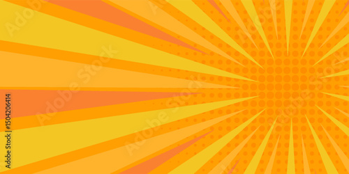 Yellow comic book background. Modern creative pop art orange halftone style background