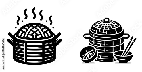 Traditional asian bamboo steamer illustration