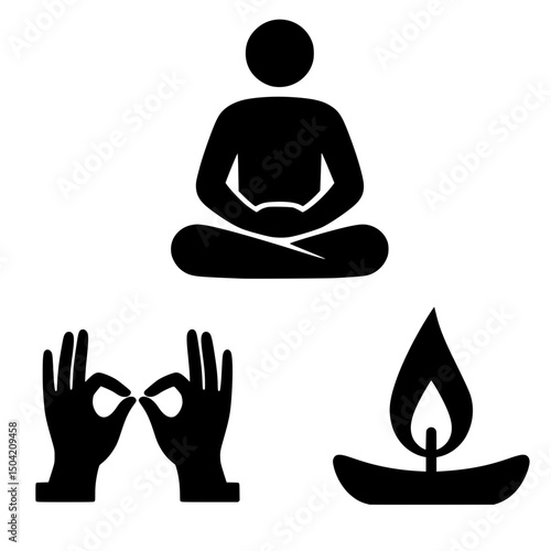 Mindful Meditation & Focus Symbols Vector Icon Set