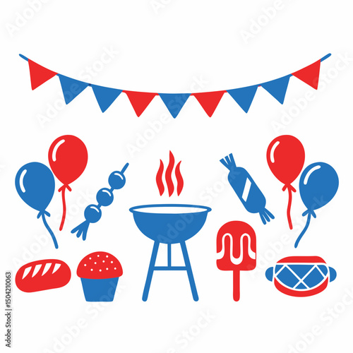 Fourth of july bbq party icons
