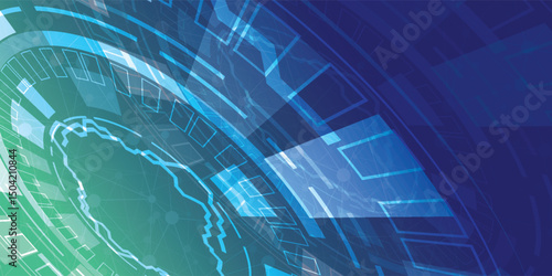 Digital technology speed connects blue green background, innovative future technology data, internet network connection, Ai big data, line point illustration, modern.