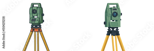 Surveying instruments on tripods used for land measurement in architectural planning