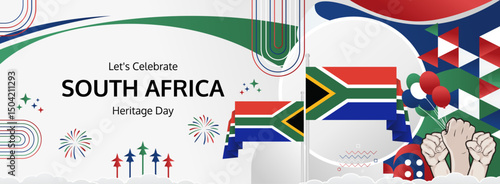 South Africa Heritage Day modern greeting banner. 24 September Happy National Day. Festive horizontal background in flag colors, great for carnival poster, tourism campaign, holiday flash sale
