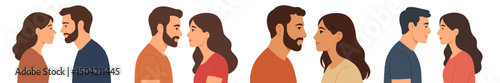 Couples engaged in intimate moments, showing various expressions and emotions during a close interaction