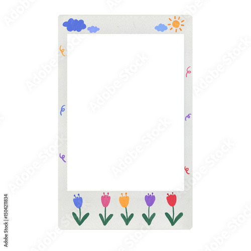 Photo frame Polaroid Mini with tulips flower illustration watercolor 