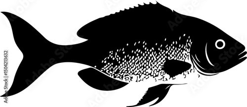 Black Bream Fish Silhouette: Detailed vector graphic for fishing, marine life, and aquatic themes. Perfect for logos, educational use, and outdoor designs.