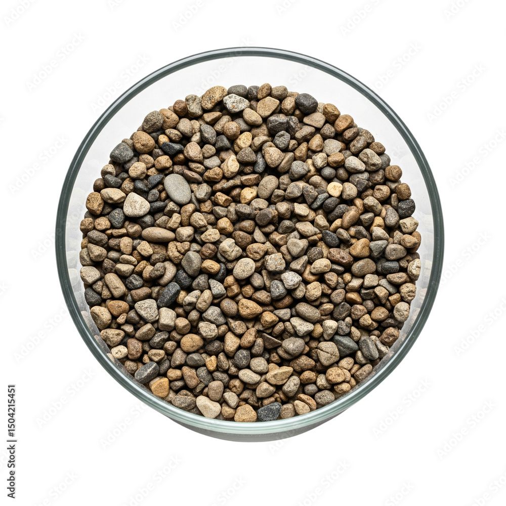 Glass container filled with gravel isolated on transparent background Glass container filled with gravel isolated on transparent background