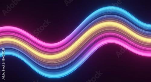 Vibrant Neon Waves: Abstract Light Painting with Pink, Yellow, and Blue Hues on Dark Background