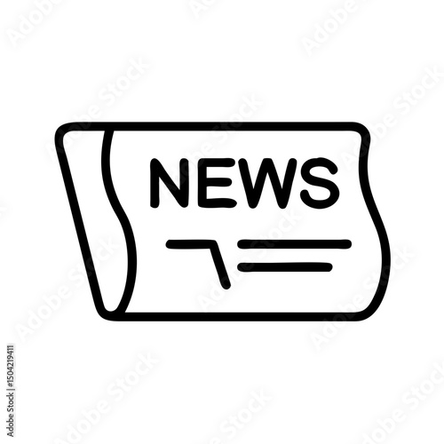 Newspaper icon with news headline in simple line art style  