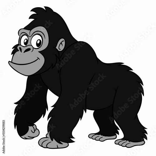 Сartoon funny Gorilla. Children's vector illustration  isolated on white background. Side view.